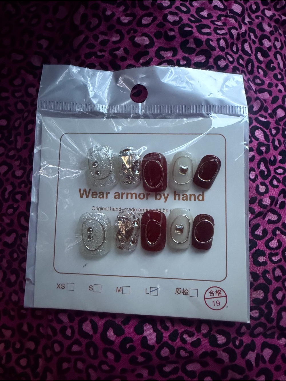 Handmade Women’s Burgundy and White Decorative Nail Set